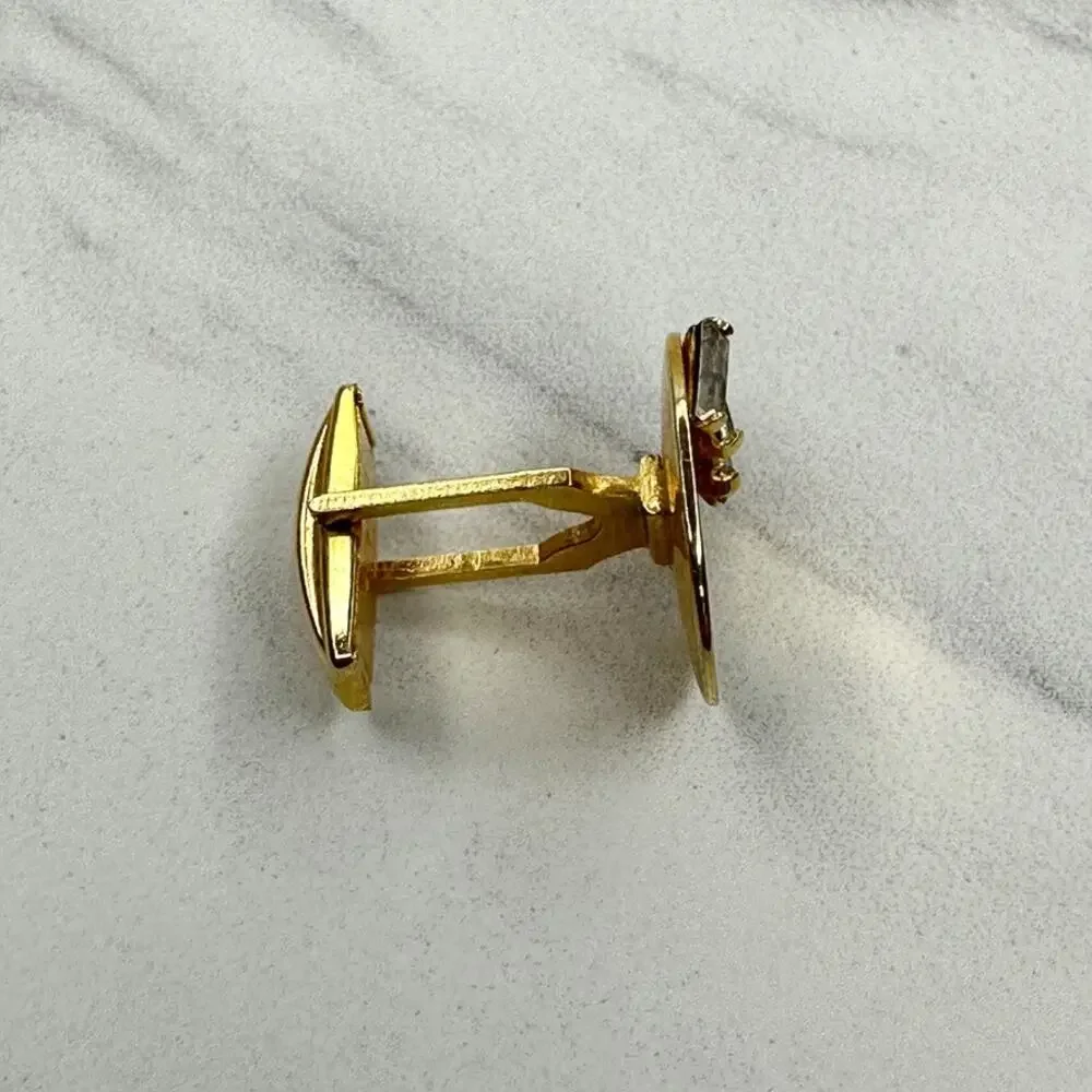 Vintage 1961 Pat 2974381 Rhinestone Gold Tone Oval Cufflink Single ✨